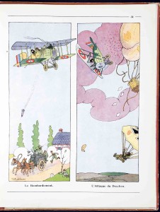 Â« Le bombardement, lâ€™attaque du Drachen Â», dessin en couleurs de Marcel Jeanjean